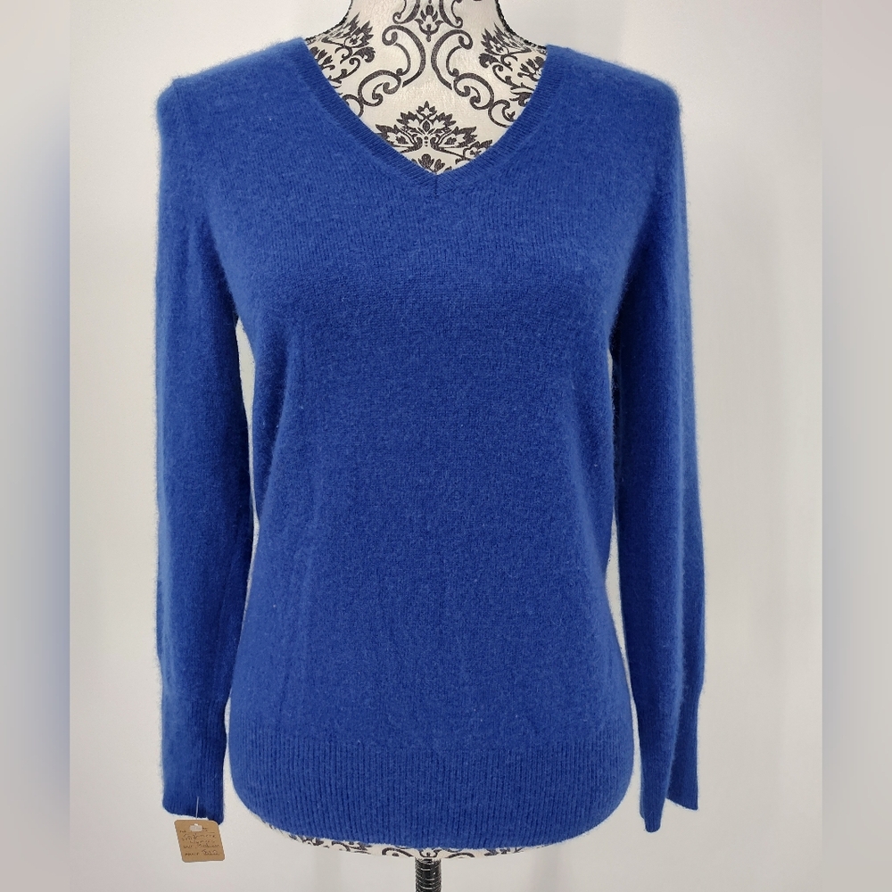 Only Mine Royal Blue 100% Cashmere V-Neck Sweater Size Women's Medium